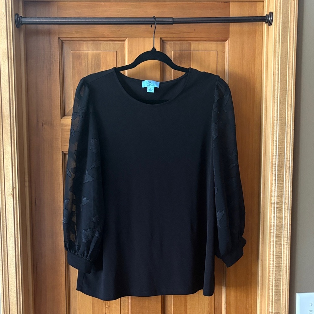 CeCe Black Blouse with Sheer Sleeves